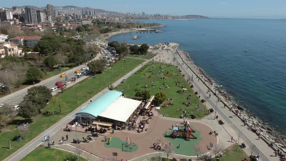 Aerial view of park in Suadiye district, Istanbul, Turkey.