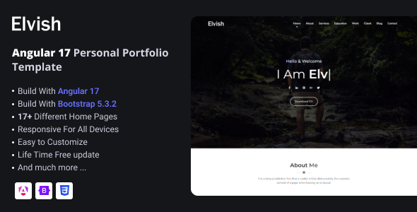 Elvish – Angular 17 Personal Portfolio Template – 0 Sold!