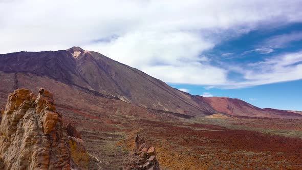 Aerial View of the Teide National Park Flight Over a Desert Rocky Surface View of the Mountains