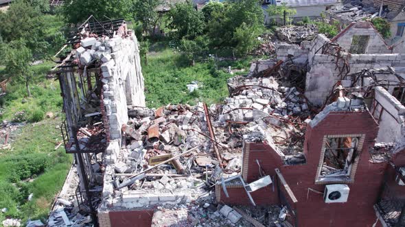 War in Ukraine  a Destroyed Building in the City of Makariv