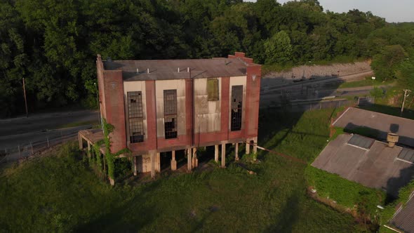 Abandoned Steel Warehouse Building Aerial