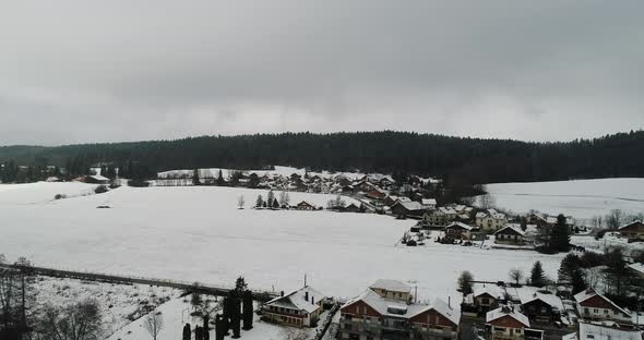 Village of Saint-Point-Lac in Doubs in France seen from the sky