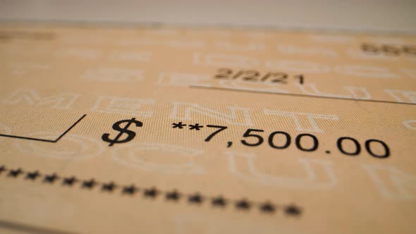 closeup of an income check
