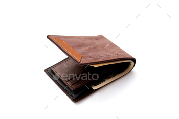 Brown wallet on white background.