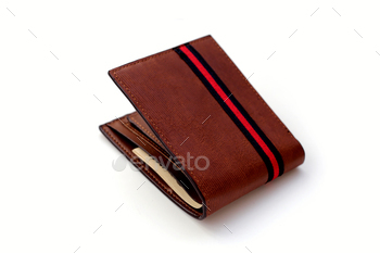 Brown wallet on white background.