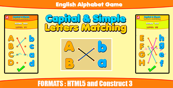 Capital & Simple Letters Matching (Construct 3 | C3P | HTML5) English Alphabet