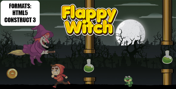 Flappy Witch Game (Construct 3 | C3P | HTML5) Endless Game