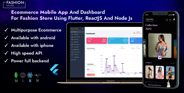 Ecommerce Mobile app and Dashboard for Fashion Store Using Flutter, react js and Node Js