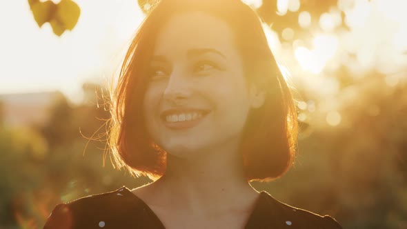 Outdoors Female Portrait of Redhead Attractive Beautiful Girl Stylish Woman with Short Hair Happy