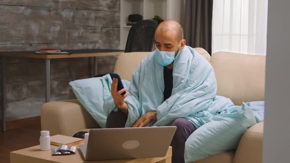 Ill Man During Lockdown on a Video Call with His Doctor