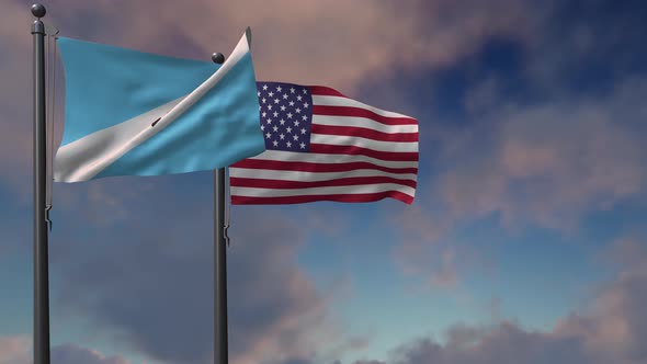 Madison Island City Flag Waving Along With The National Flag Of The USA - 4K