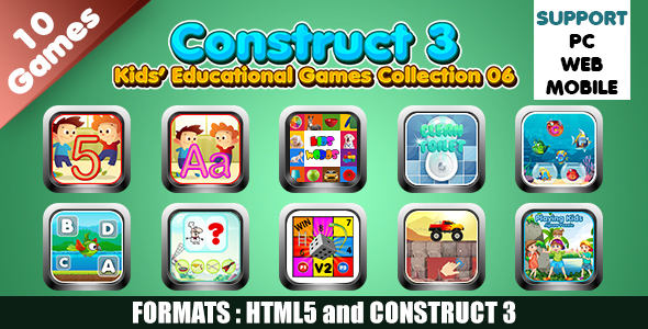 Kids Educational Games Collection 06 (Construct 3 | C3P | HTML5) 10 Games