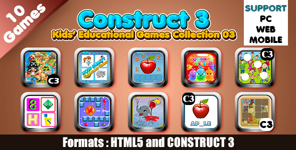 Kids Educational Games Collection 03 (Construct 3 | C3P | HTML5) 10 Games