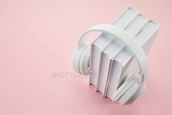 Audio books concept. Books with Headphones