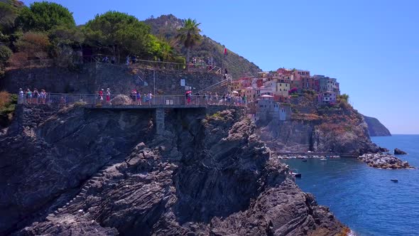 Aerial travel view of Manarola, Cinque Terre, Italy.