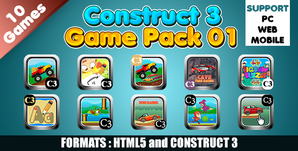 Game Collection 01 (Construct 3 | C3P | HTML5) 10 Games