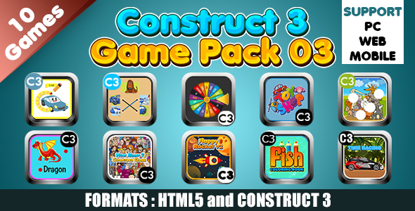 Game Collection 03 (Construct 3 | C3P | HTML5) 10 Games