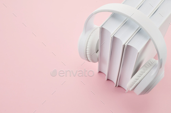 Audio books concept. Books and Headphones