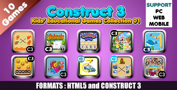 Kids Educational Games Collection 01 (Construct 3 | C3P | HTML5) 10 Games