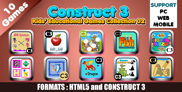 Kids Educational Games Collection 02 (Construct 3 | C3P | HTML5) 10 Games
