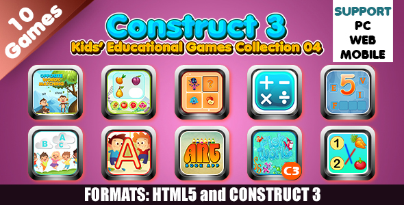 Kids Educational Games Collection 04 (Construct 3 | C3P | HTML5) 10 Games