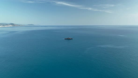 Warship on the sea horizon aerial view 4 K