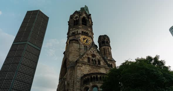 Hyper lapse of Berlin memorial church at golden hour