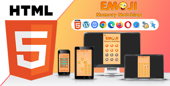 Emoji Memory Matching Card Game ( HTML5 ) Puzzle Game