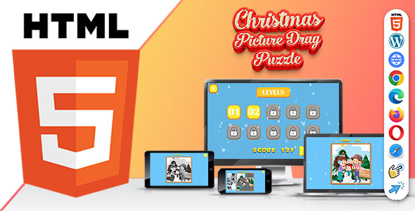 Christmas Picture Drag Puzzle Game ( HTML5 ) 50 Puzzles