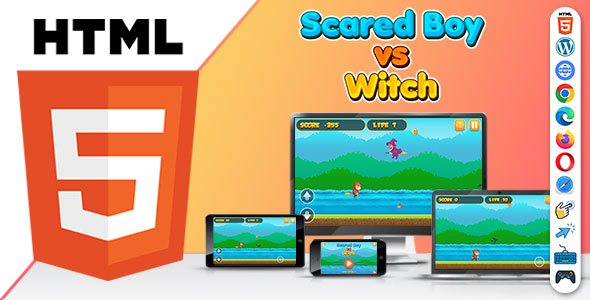 Scared Boy vs Witch ( HTML5 ) Running Game