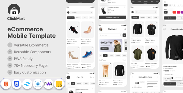 ClickMart - eCommerce App Template (Tailwind CSS + PWA)