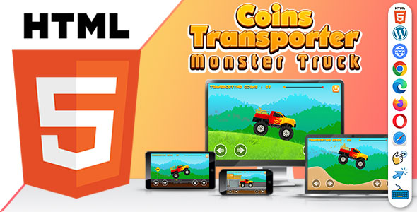 Coins Transporter Monster Truck ( HTML5 ) Racing Game