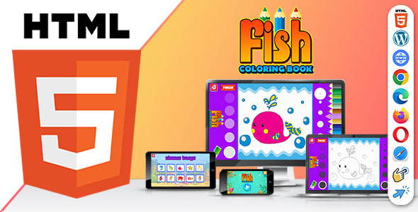 Fish Coloring Book App ( HTML5 ) Kids Educational App