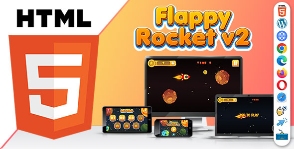 Flappy Rocket v2 ( HTML5 ) Space Game