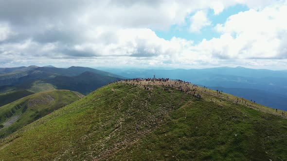 The Top of Mount Hoverla and the Panorama of the Montenegrin Ridge Aerial View