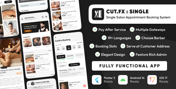 Single Cutfx : Salon Appointment Booking System with Salon Admin & Mobile App | Laravel & Flutter