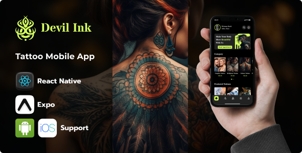 Devil Ink | Tattoo Shop Mobile App | React Native Expo Template