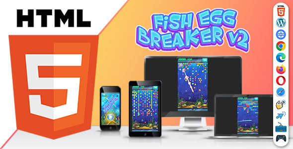 Fish Egg Breaker v2 ( HTML5 ) Bricks Breaker Game
