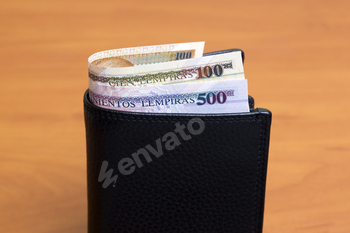 Honduran lempira in the black wallet