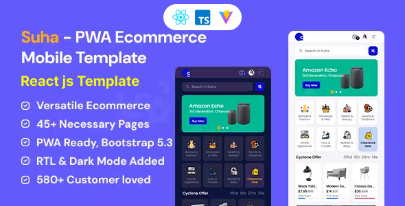 Suha – PWA Ecommerce Mobile React JS Template – 0 Sold!