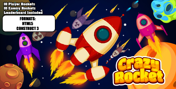 Crazy Rocket 2 (Construct 3 | C3P | HTML5) Space Shooter Game