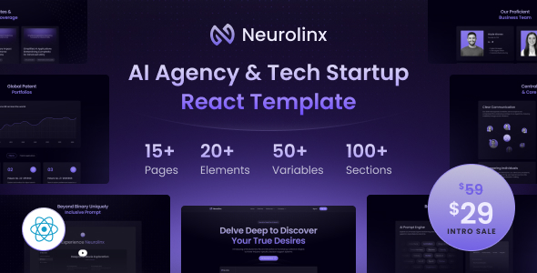 Neurolinx – AI Deep Search Technology Startup & Agency React Template – 0 Sold!