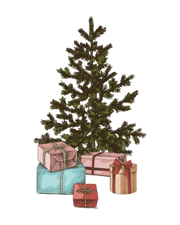 Decorated Christmas Tree Vector Illustration