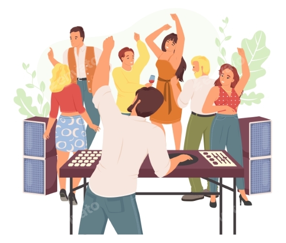 Dj Party for Students Cartoon Vector Illustration