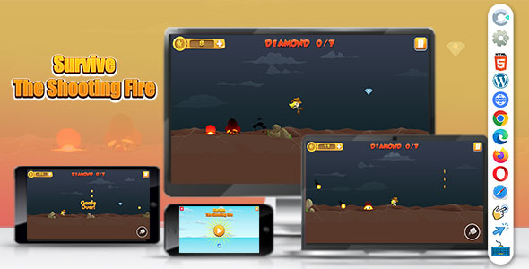 Survive The Shooting Fire Game (Construct | C3P | CAPX | HTML5) Running Game