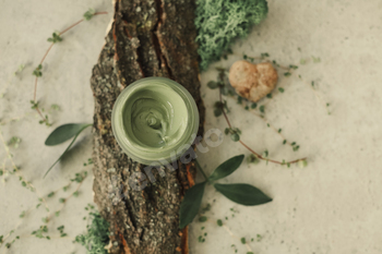 Clay mask in jar on table