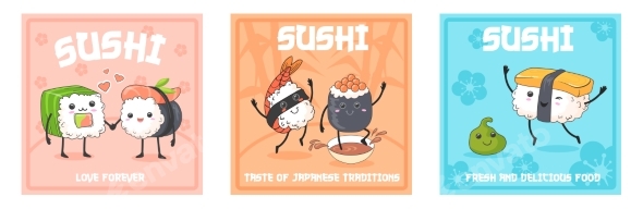 Cartoon Sushi Rolls Poster