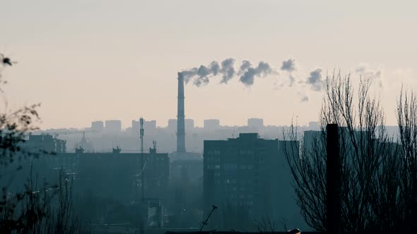 air pollution city. smoked polluted atmosphere from emissions of plants and factories in the city