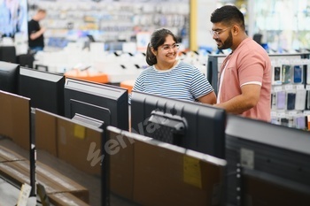 Couple in shopping. They are looking for new tv