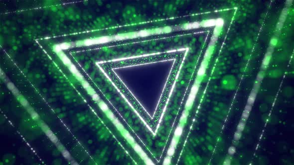 futuristic particle triangle shape tunnel, Futuristic Green Glitter Particle Tunnel Animation. Compu